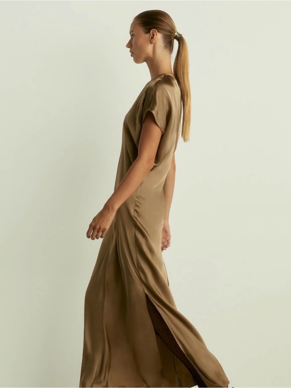 Reiss Olive Brown Silk Maxi Dress